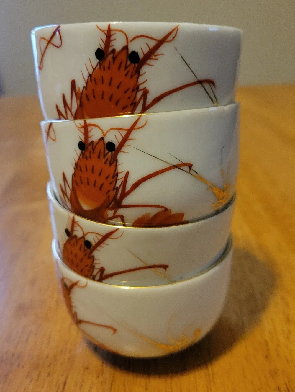 Mid Century Japan YY Yonemoto Porcelain Ebi Shrimp Tea / Sake Cups - Set of 4